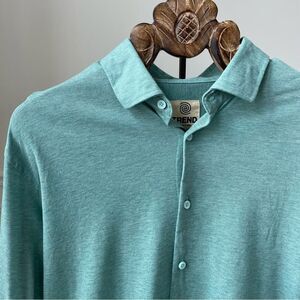 Trend by FX Fusion Green Pique Cotton Spandex Button Up Shirt Long Sleeve L